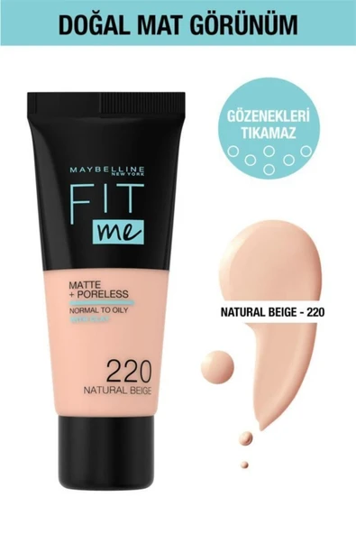 Maybelline New York Fit Me Matte+Poreless Fondöten - 220 Natural Beige ürün görseli 1