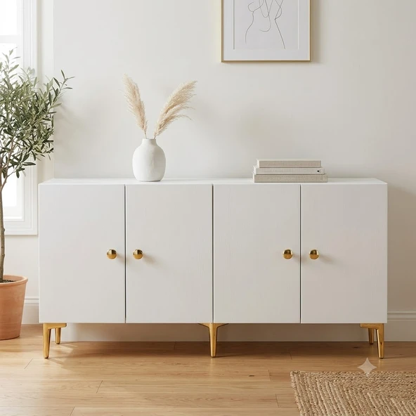 KA1817BG SİMPLE Konsol ve Tv Sehpası Beyaz-Gold 180cm ürün görseli 1
