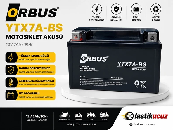 ORBUS 12V 7AMPER ALÇAK MOTOSİKLET AKÜSÜ (EBATLAR: 150*87*94mm) ürün görseli 1