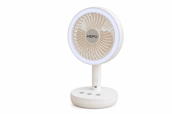 HEPU HP-F888 Şarjlı Katlanabilir Masaüstü Fan 4000mAh LED Işıklı ürün görseli 1