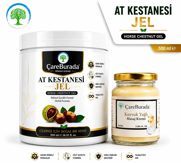 ÇareBurada At Kestanesi Jel 500 ml. & ÇareBurada Kuyruk Yağlı Masaj Kremi 100 ml. | Ferahlatıcı Jel, Besleyici Masaj Kre ürün görseli 1