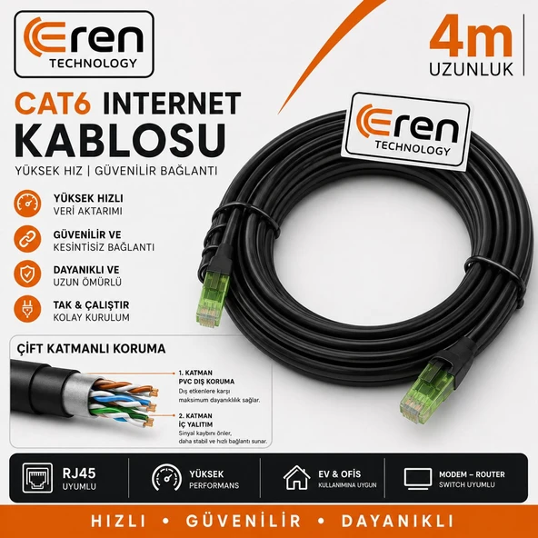 Çift Katmanlı Kaliteli Internet Kablosu Cat6 RJ45 - Resim 3