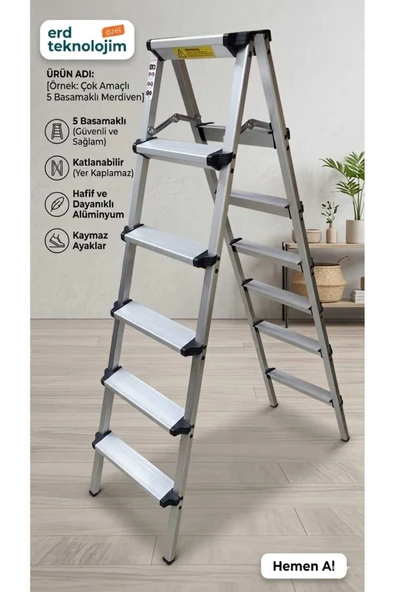 ADR 5+5 Basamaklı 123 cm Çift Yönlü Katlanır Alüminyum Merdiven ürün görseli 1