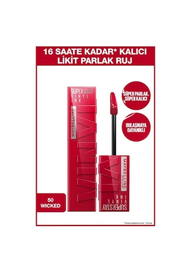 Maybelline New York Super Stay Vinyl Ink Uzun Süre Kalıcı Likit Parlak Ruj 50 Wicked ürün görseli 1