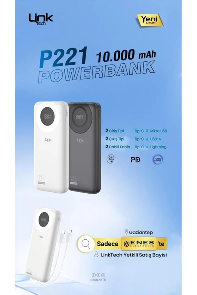 Linktech Link Tech P221 10000 mah 225,5 w beyaz renk powerbank ürün görseli 1