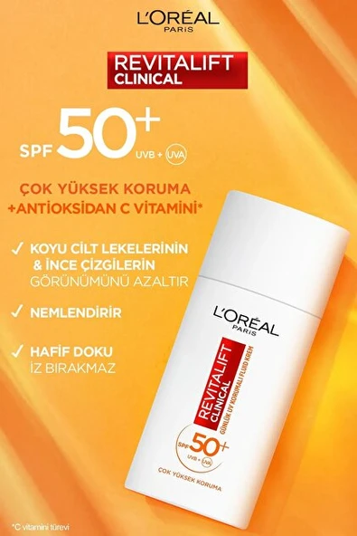 L'Oréal Paris Revitalift Clinical SPF 50+ Günlük Yüksek UV Korumalı Yüz Güneş Kremi 50 ml ürün görseli 1