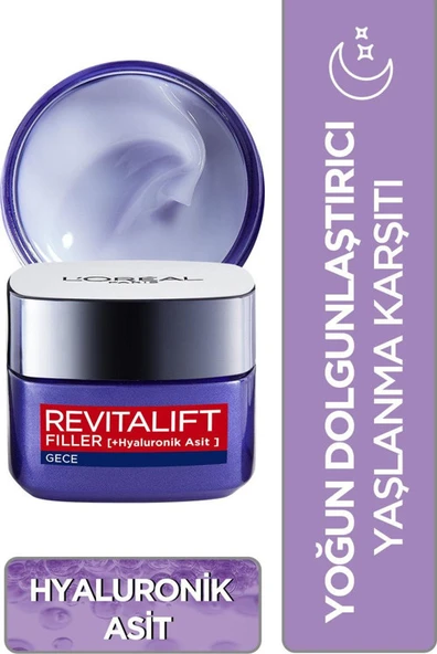 L'Oréal Paris Revitalift Filler Yoğun Dolgunlaştırıcı Yaşlanma Karşıtı Gece Kremi - Hyaluronik Asit 50 ml ürün görseli 1