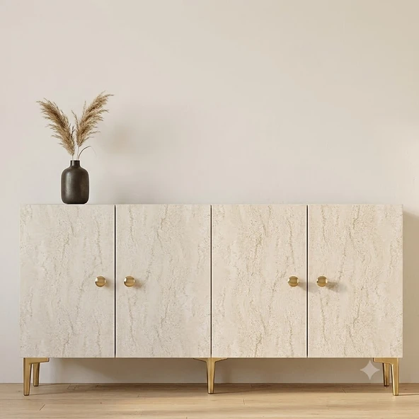 KA1817BTG SİMPLE Konsol ve Tv Sehpası Beyaz-Traverten-Gold 180cm ürün görseli 1