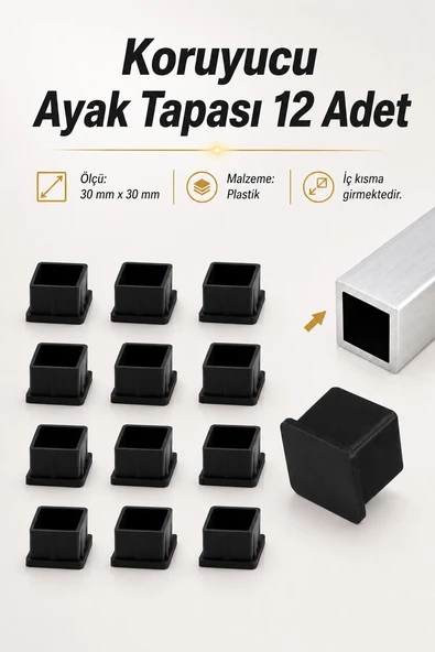 İç Takoz (30x30 mm) Masa Sandalye Sehpa Ayak Tapası Kare Tıpa Papuç Parke Zemin Koruyucu 12 Adet ürün görseli 1