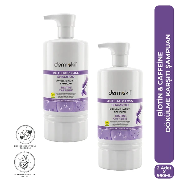 Dermokil Biotin & Caffeine Dökülme Karşıtı Şampuan 950 ml x 2 Adet ürün görseli 1