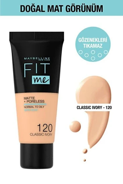 Maybelline New York Fit Me Matte+Poreless Fondöten - 120 Classic Ivory ürün görseli 1