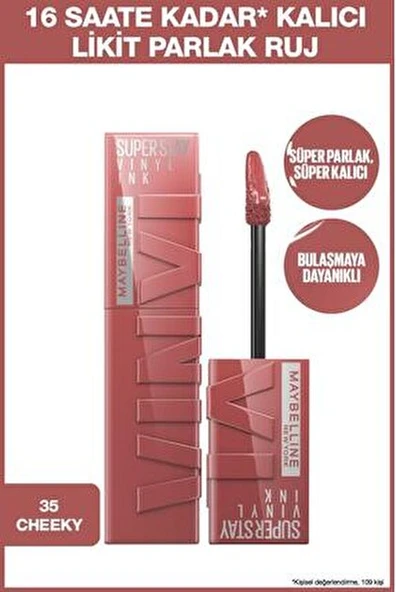 Maybelline New York Super Stay Vinyl Ink Uzun Süre Kalıcı Likit Parlak Ruj 35 Cheeky ürün görseli 1