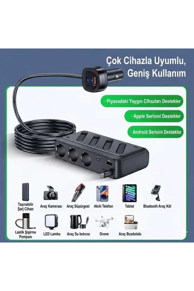 ADR Araç Oto Çakmak Çoklayıcı Çoğaltıcı Soketi Usb Çakmaklık 187W Maks ürün görseli 1