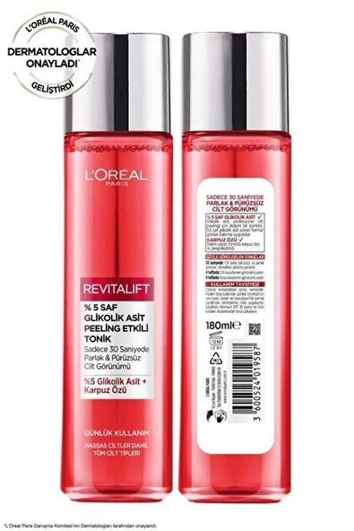 L'Oréal Paris Revitalift Parlak&pürüzsüz, Koyu Leke Karşıtı Peeling Etkili Tonik, %5 Saf Glikolik Asit 180 ml ürün görseli 1