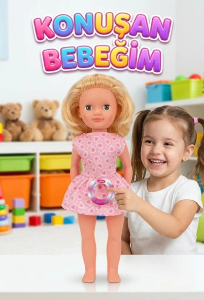 Alya Türkçe Konuşan Etkileşimli Eğitici Oyuncak Bebek – 40 cm Kafası ve Kolları Et Bebek ürün görseli 1