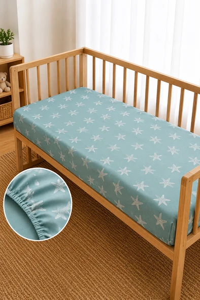 Tois Deniz Yıldızı Desenli Lastikli Bebek Çarşafı %100 Pamuklu Beşik ve Bebek Yatağı Çarşafı 60x120, 70x110, 70x130, 70x140 Uyumlu ürün görseli 1