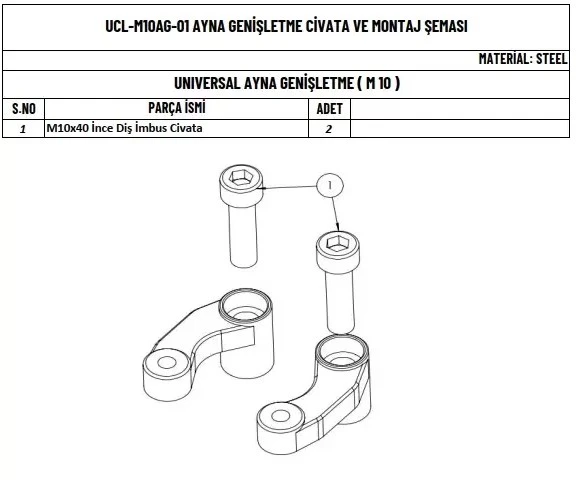 Universal Ortak Ayna Genişletme M10 - Resim 2