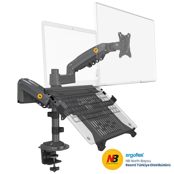 Ergoflex NB Ergonomic NB H180-FP Amortisörlü 17-27 Monitör Tutucu ve 10-17 Laptop Standı ürün görseli 1