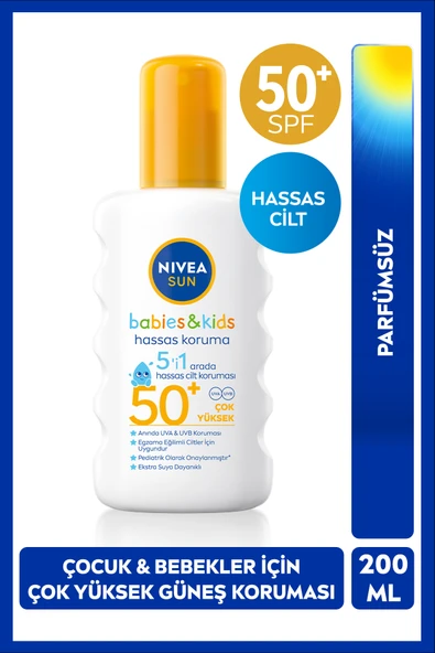 SUN SPF50+ Çocuklar ve Bebekler İçin Yüksek Güneş Koruyucu Sprey 200ml,Hassas Cilt,Parfümsüz ürün görseli 1