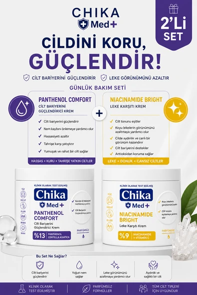 Chika Med + Panthenol Comfort & Niacinamide Bright - Anne & Bebek Onarıcı ve Aydınlatıcı 2'li Cilt Bakım Seti ürün görseli 1