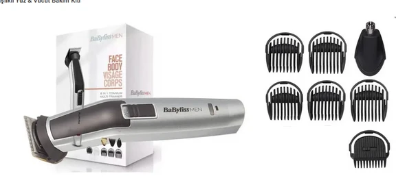 Babyliss   MT726E Paslanmaz Titanyum Çelik Bıçaklı 8 Başlıklı Kablosuz Yüz ve Vücut Bakım Tıraş Makinesi Gri ürün görseli 1