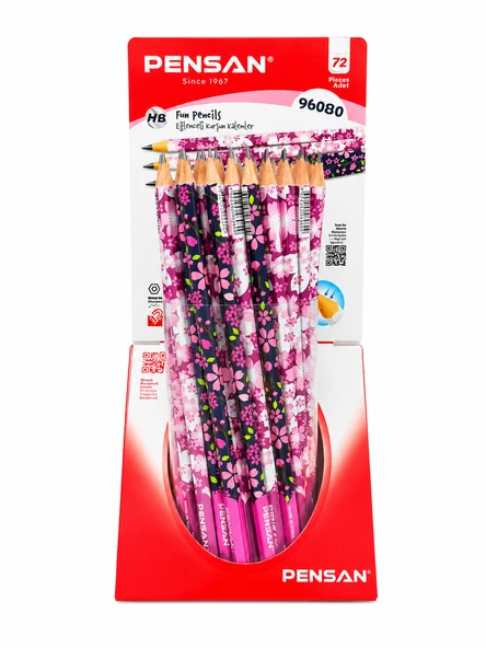 Pink Flowers Desenli Kurşun Kalem 2B Pensan 3 Adet ürün görseli 1