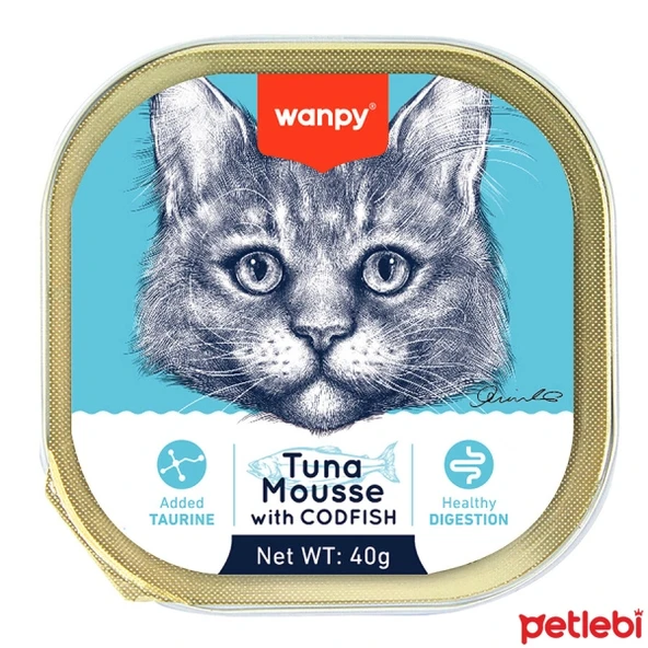 Wanpy Ton Balıklı ve Morina Balıklı 40 gr Alutray Yetişkin Konserve Kedi Maması ürün görseli 1