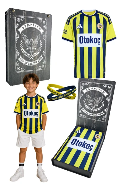 FENERBAHÇE ORİJİNAL LİSANSLI  26/27 SEZON SARI-LACİVERT ÇOCUK FORMA UV KUTU ve BİLEKLİK HEDİYELİ ürün görseli 1
