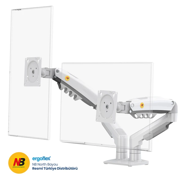 Ergoflex NB Ergonomic NB F160 17-27inch Cift Kol 2-9 kg Amortisorlu Monitor Standı Beyaz ürün görseli 1