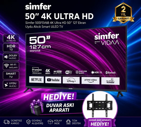 SIMFER 50" ANDROID LED TV + ASKI APARATI HEDİYESİ ürün görseli 1