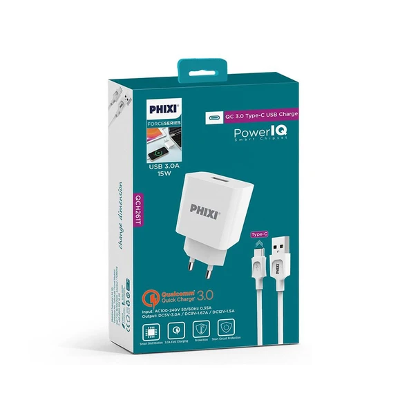 Phixi QC 3.0 Sarj Kablosu + Adaptör ürün görseli 1