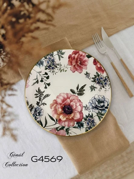 Gönül Mutfak Magnolya Çiçek Desenli Servis Tabağı 6'lı 25 cm ürün görseli 1