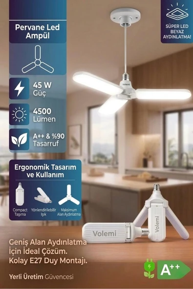 45w Ampul 3 Kanatlı %90 tasarruflu 4.500 Lümen Led Aydınlatma Beyaz Işık Led Ampul ürün görseli 1