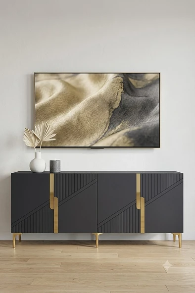 KA1828BG EVVA Konsol ve Tv Sehpası Beyaz-Gold 180cm ürün görseli 1