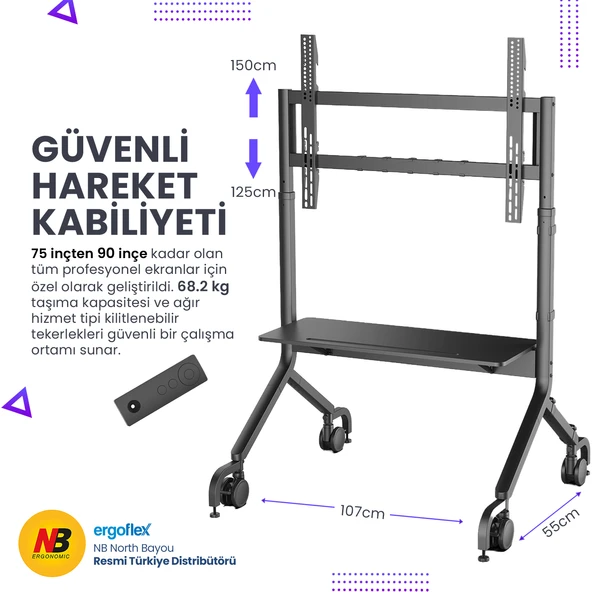 Ergoflex NB Ergonomic NB P100 75-90inch Profosyonel Tekerlekli TV Standı ürün görseli 1