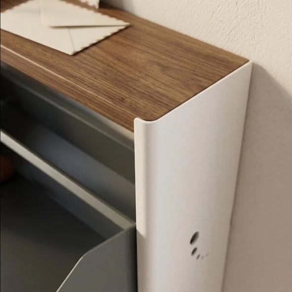 Cabsette Ahşap Tablalı Oval Kenarlı 3'lü Metal Ayakkabılık - Resim 4