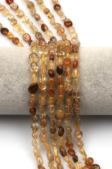 Golden Rutil Kuvars Doğal Taş Dizi 7 x 10 mm Mercimek Kesim - DZ-1264 ürün görseli 1