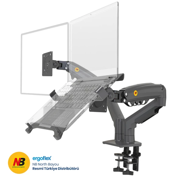Ergoflex NB Ergonomic NB F160-FP Amortisörlü 17-32 Monitör Tutucu ve 10-17 Laptop Standı Koyu Gri ürün görseli 1