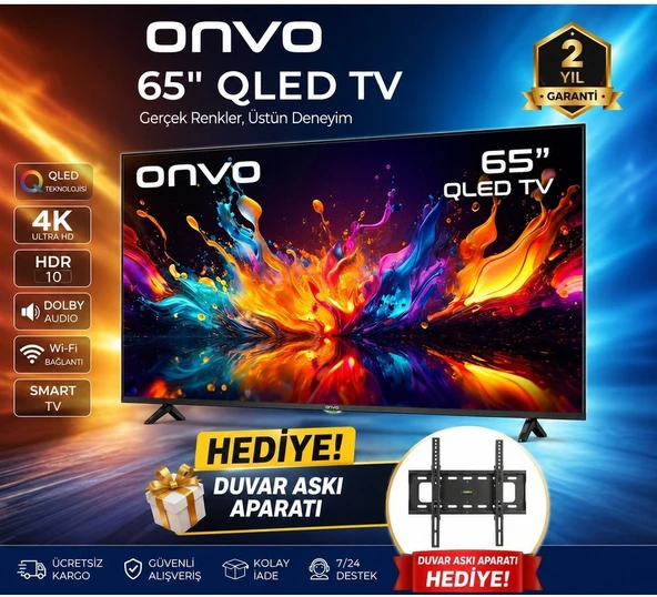 ONVO 65" 4K UHD QLED TV + ASKI APARATI HEDİYELİ ürün görseli 1