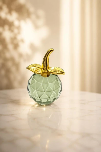 Mini Kristal Cam Dekoratif Elma Biblo 6.5 CM Gold Yapraklı Modern Masa Ofis Süsü ürün görseli 1