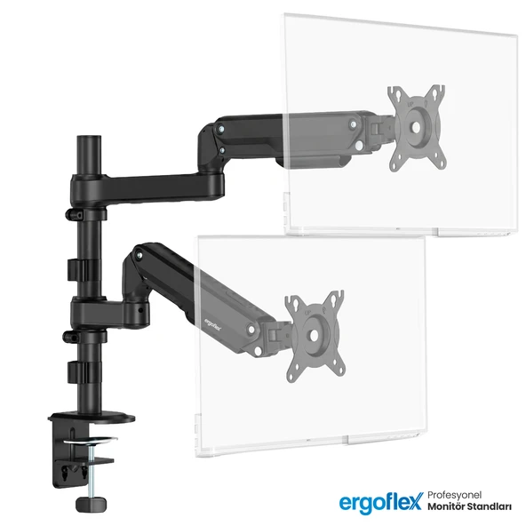 Ergoflex S16 Çift Kol 22-35inch Amortisörlü 2-9 kg Monitör Standı 2026 Versiyon Gri ürün görseli 1