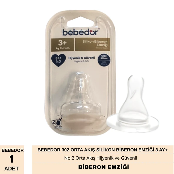 Bebedor 302 Orta Akış Silikon Biberon Emziği 3 Ay+ - Resim 2