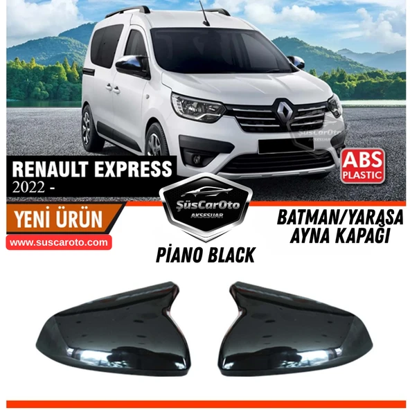 Renault Express 2022 Sonrası Uyumlu Batman Yarasa Ayna Kapağı Piano Black ABS Plastik Sağ Sol Takım ürün görseli 1