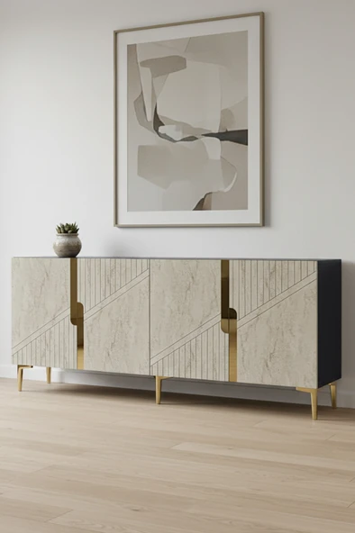 KA1828ATG EVVA Konsol ve Tv Sehpası Antrasit-Traverten-Gold 180cm ürün görseli 1