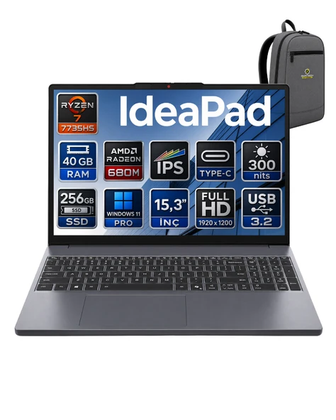 LENOVO IDEAPAD SLİM 3  RYZEN7 7735HS 40 GB 256 GB SSD 15.3" WUXGA WİN11PRO DİZÜSTÜ BİLGİSAYAR 83K70098TROKA13 ürün görseli 1
