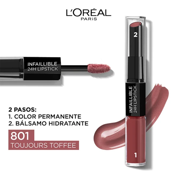 L'Oréal Paris Infaillible 2-Step 24 Saat Kalıcı Likit Ruj & Balm - 801 Toujours Toffee ürün görseli 1