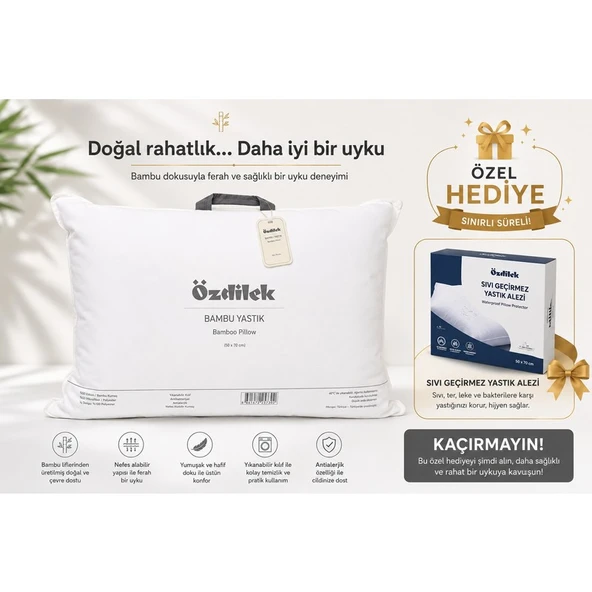 Özdilek Sıvı Geçirmez Yastık Koruyucu Alez 50x70 cm %100 Sıvı Geçirmez, Nefes Alabilen, Sessiz ve Hijyenik Yastık Alezi ürün görseli 1