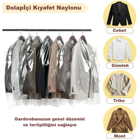 Gardırop Içi Askılık Yuvalı 70x120cm Kuru Temizleme - Dolap Içi Şeffaf Saklama Naylonu (10ADET) ürün görseli 1