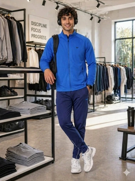 Erkek Mavi Slim Fit Eşofman Takımı - Resim 2