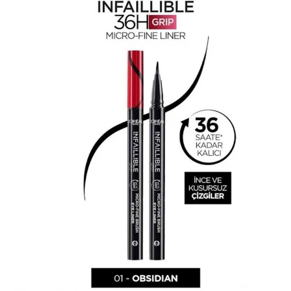 Loreal Paris Infaillible Grip 36 H Micro Fine Brush Eyeliner 01 Obsidian Black ürün görseli 1
